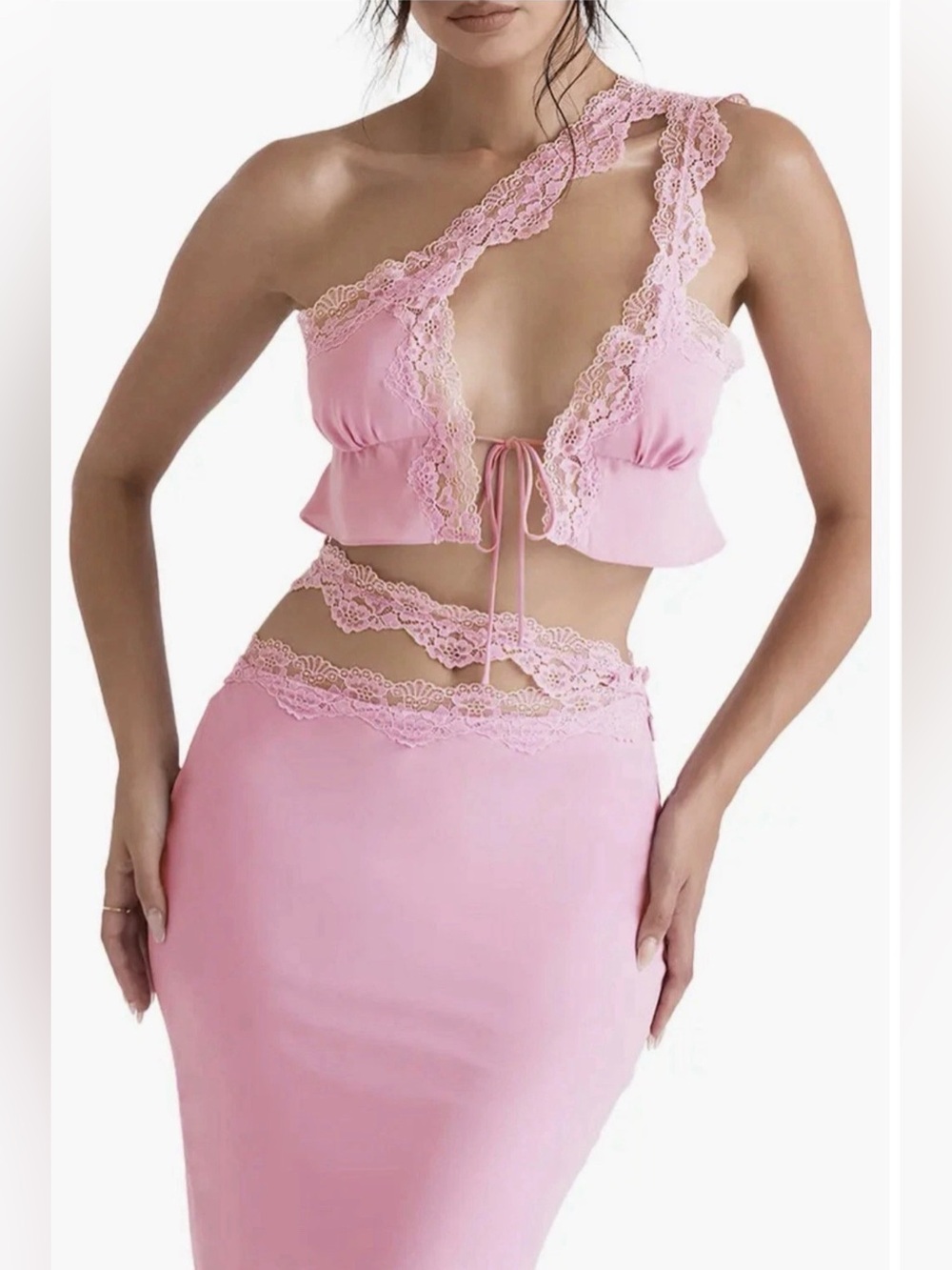 House Of CB Lace-Trim Pink Romantic Top